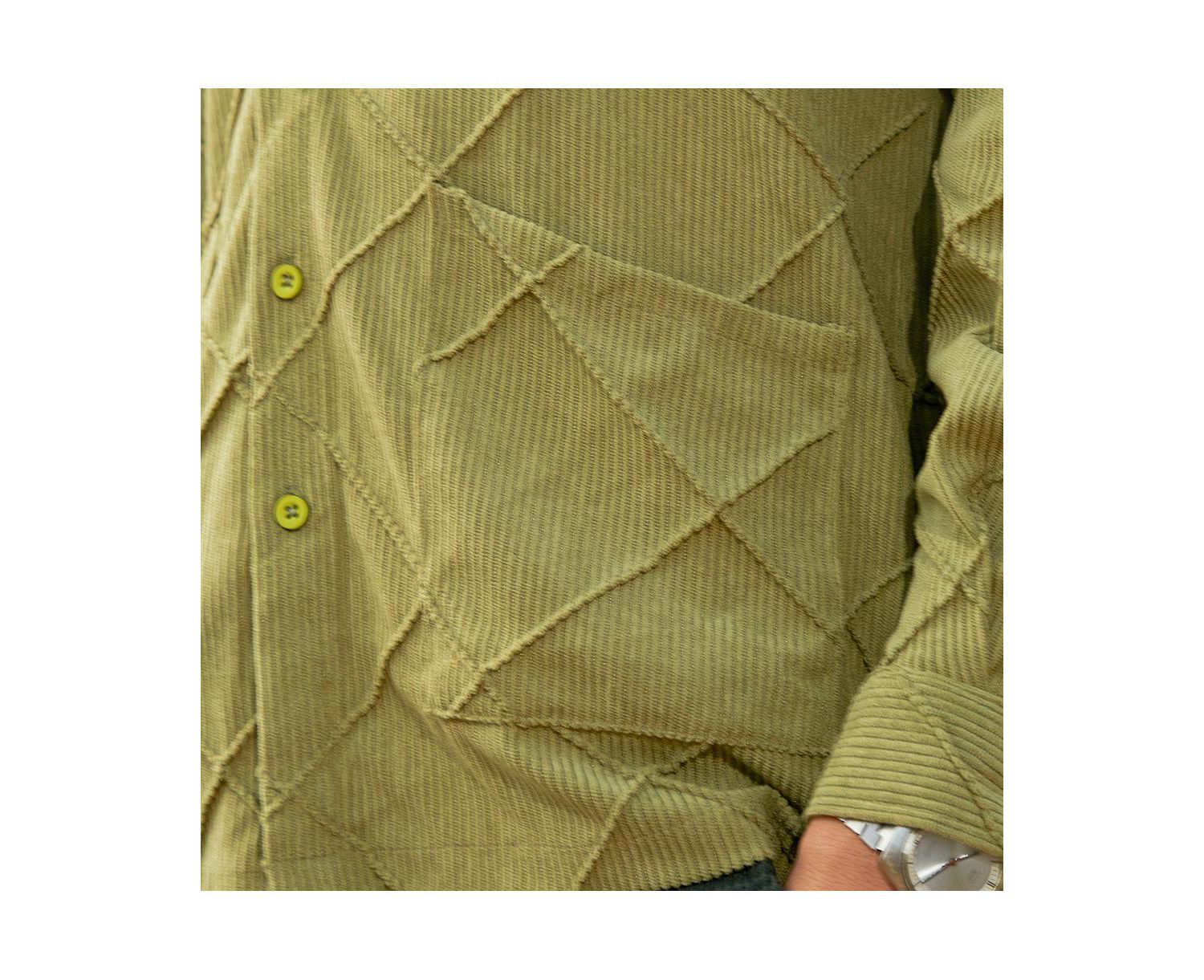 Men's Pistachio Green Grid-Corduroy Shirt