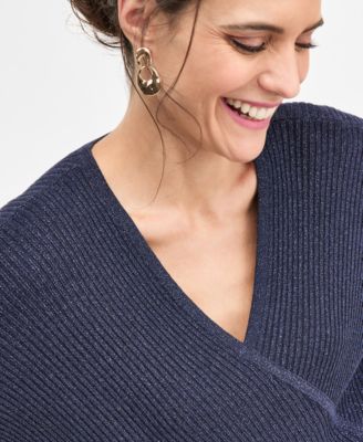 Women's Faux-Wrap Short-Sleeve Sweater, Macy's Exclusive