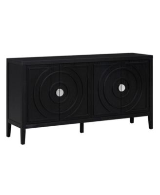 CASAINC 60" Rubber wood + Acacia wood + MDF 4 Doors, Adjustable Shelves & Round Metal Handles Retro Sideboard Cabinet