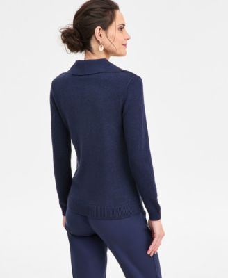 Women's Long-Sleeve Johnny-Collar Lurex Sweater, Macy's Exclusive