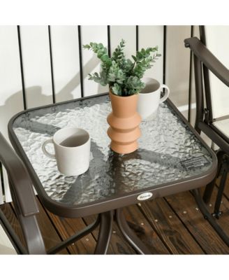 3 Piece Bistro Set with Outdoor Gliders, Glass Top Table,