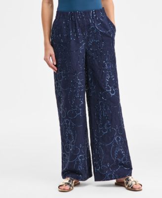 Women's Sequin Eyelet Wide-Leg Pants, Macy's Exclusive