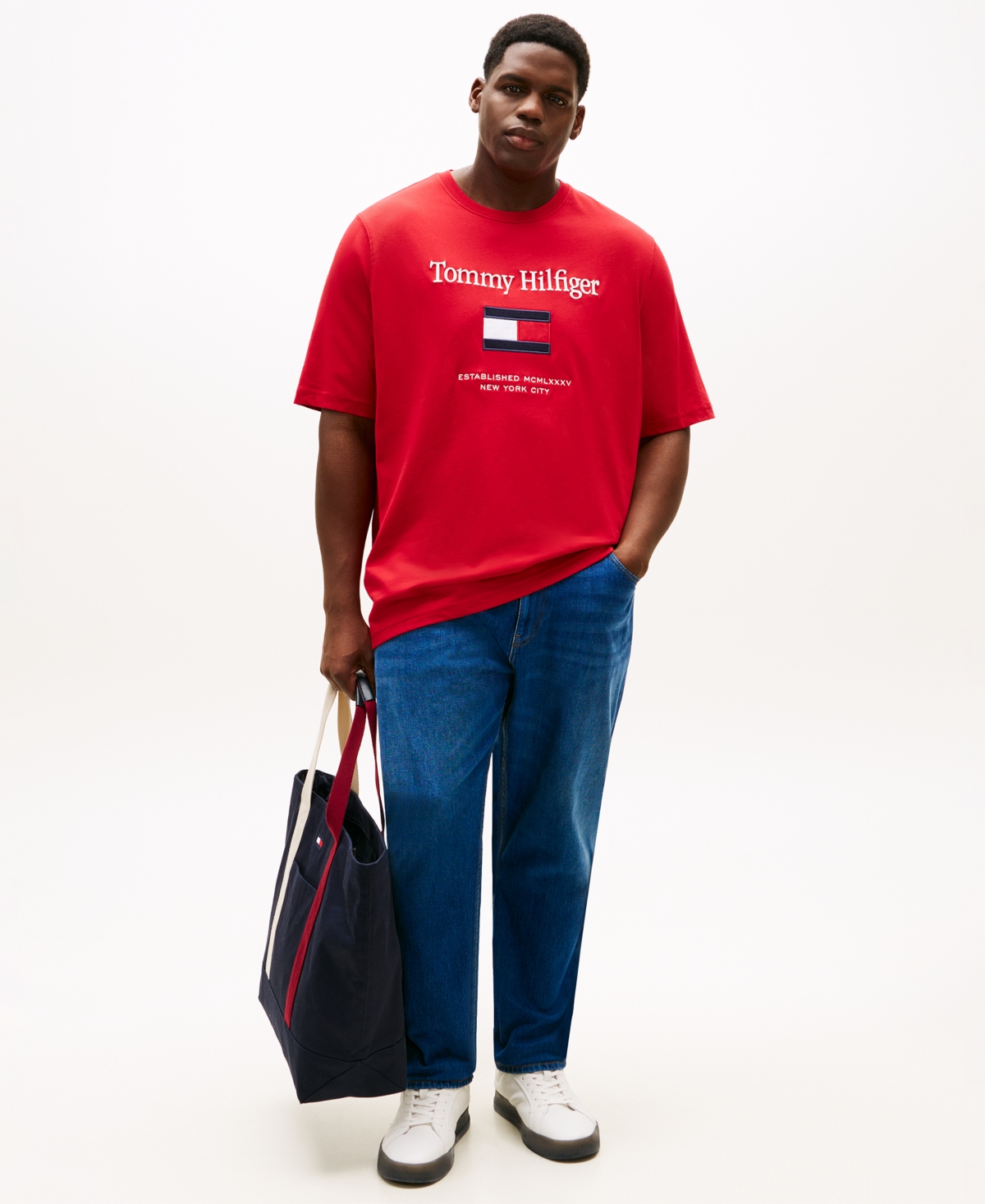Tommy Hilfiger Men's Big & Tall Embroidered Flag T-shirt In Red