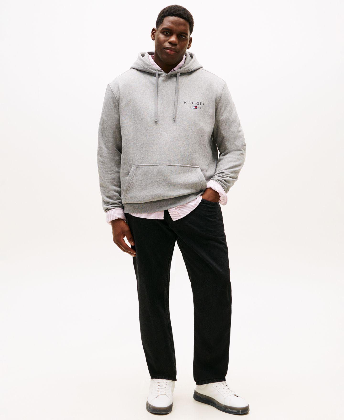 Мужское худи Tommy Hilfiger Big & Tall Hooded, цвет: Средний серый меланжевый — фото 2