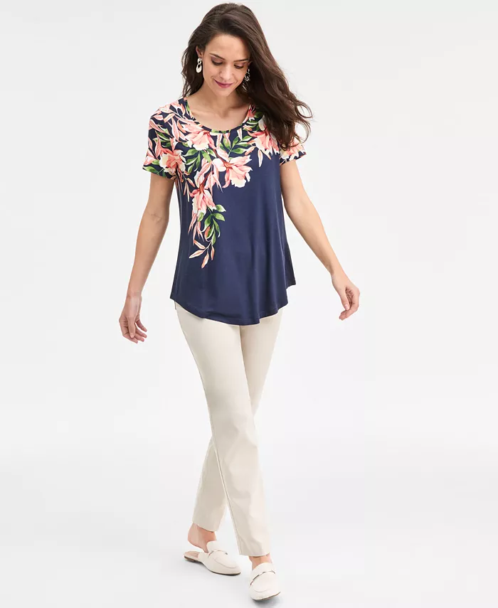 Women's Printed Scoop-Neck Short Sleeve Top - thumbnail 6
