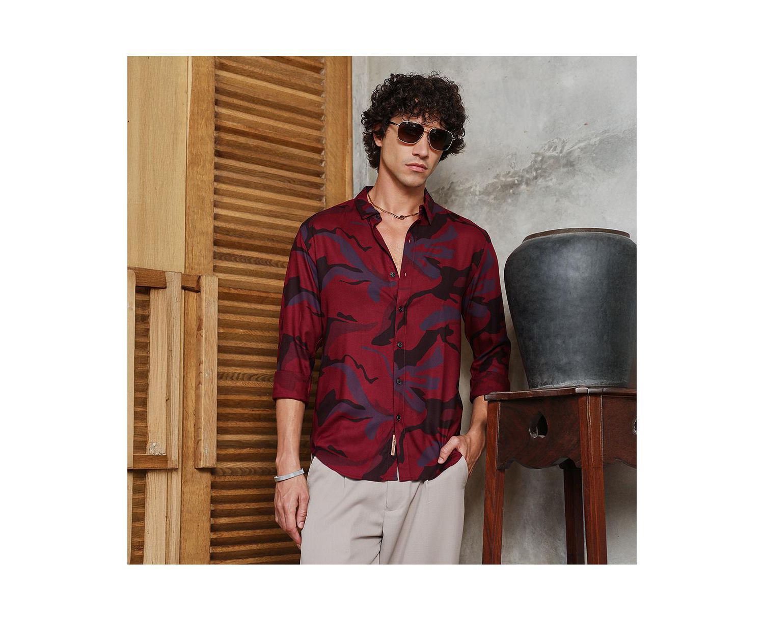 Men's Crimson Red Flowing Vines Shirt