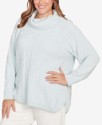 Plus Size Solid Long Sleeve Chenille Knit Cable Pullover Sweater