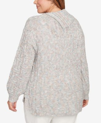 Plus Size Long Sleeve Fold Over Neck Sweater