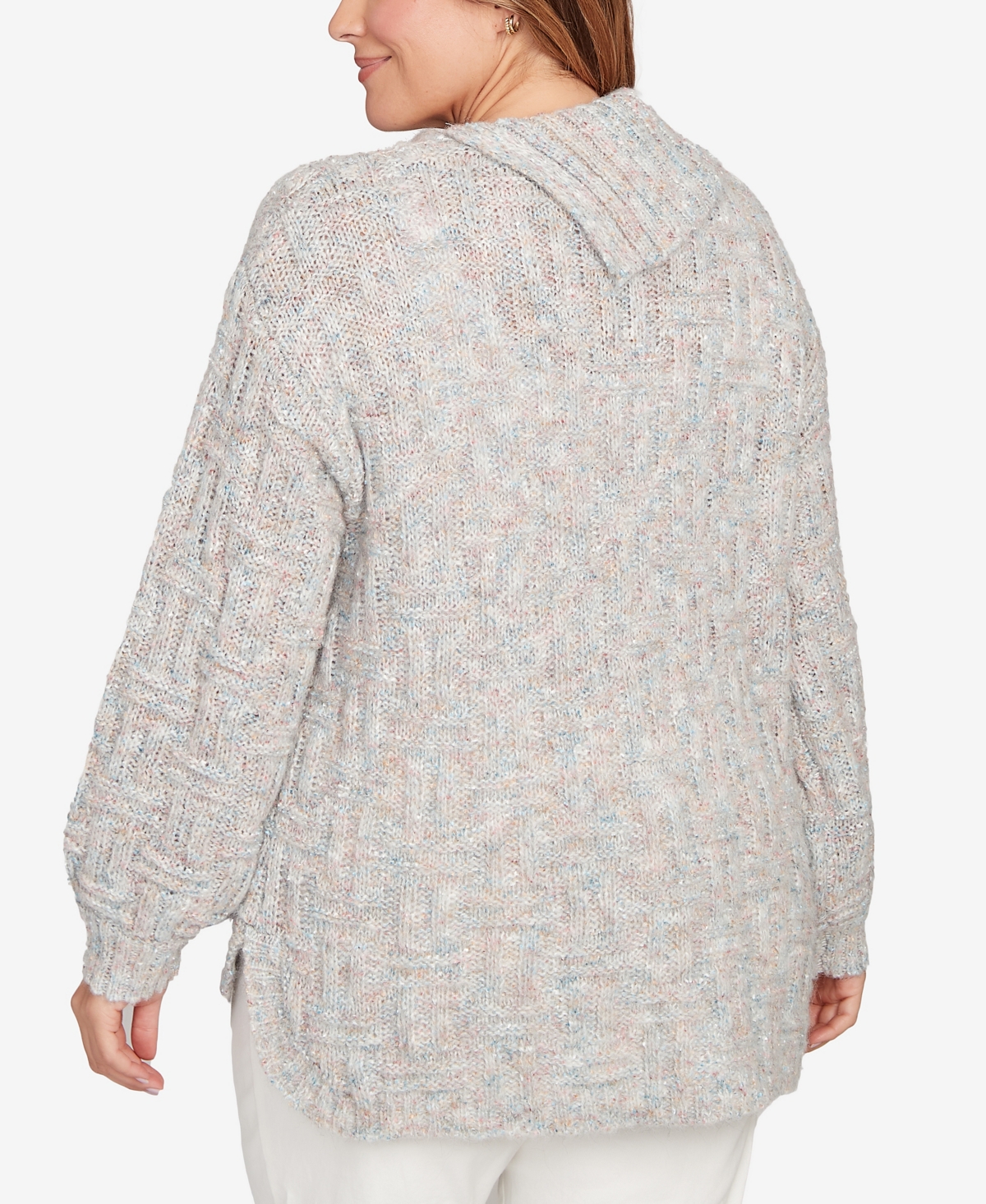 Hearts Of Palm Plus Long Sleeve Fold Over Neck Sweater