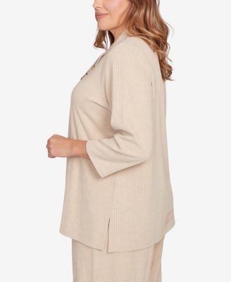 Plus Size Solid Long Sleeve Textured Pullover Sweater
