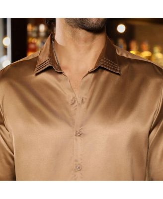 Men's Sand Beige Solid Satin Shirt