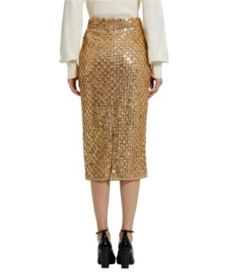 Women's Sequin Embellished Mesh Fitted Midi Pencil Skirt