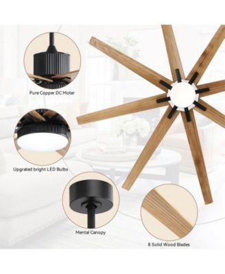 76-inch Modern and Simple Black 8-Blade Ceiling Fans with Remote Control and Lighting Kit