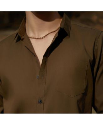 Men's Olive Green Solid Button-Up Shirt