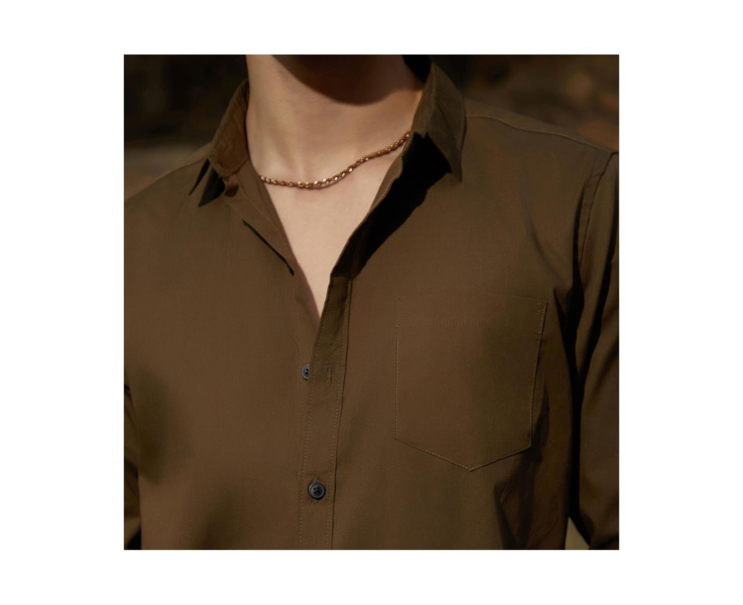 Men's Olive Green Solid Button-Up Shirt