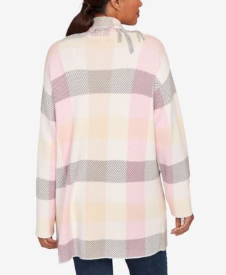 Petite Luxe Plaid Fringed Cardigan Sweater 