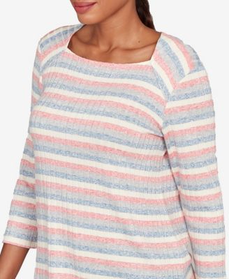 Petite Marled Stripe Envelope Neck Rib Knit Top