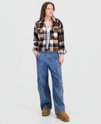 Juniors' Plaid Chest-Pocket Shacket