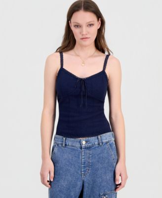 Junior's Textured-Knit Lace-Trim Cami Top