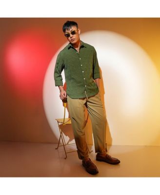 Men's Forest Green Floral-Textured Shirt