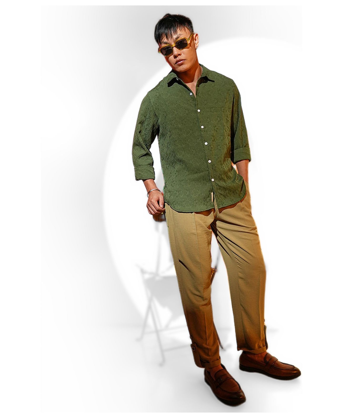 Мужская рубашка Cahoot Campus Sutra Forest Green Floral-Textured, цвет: Зелёный — фото 3