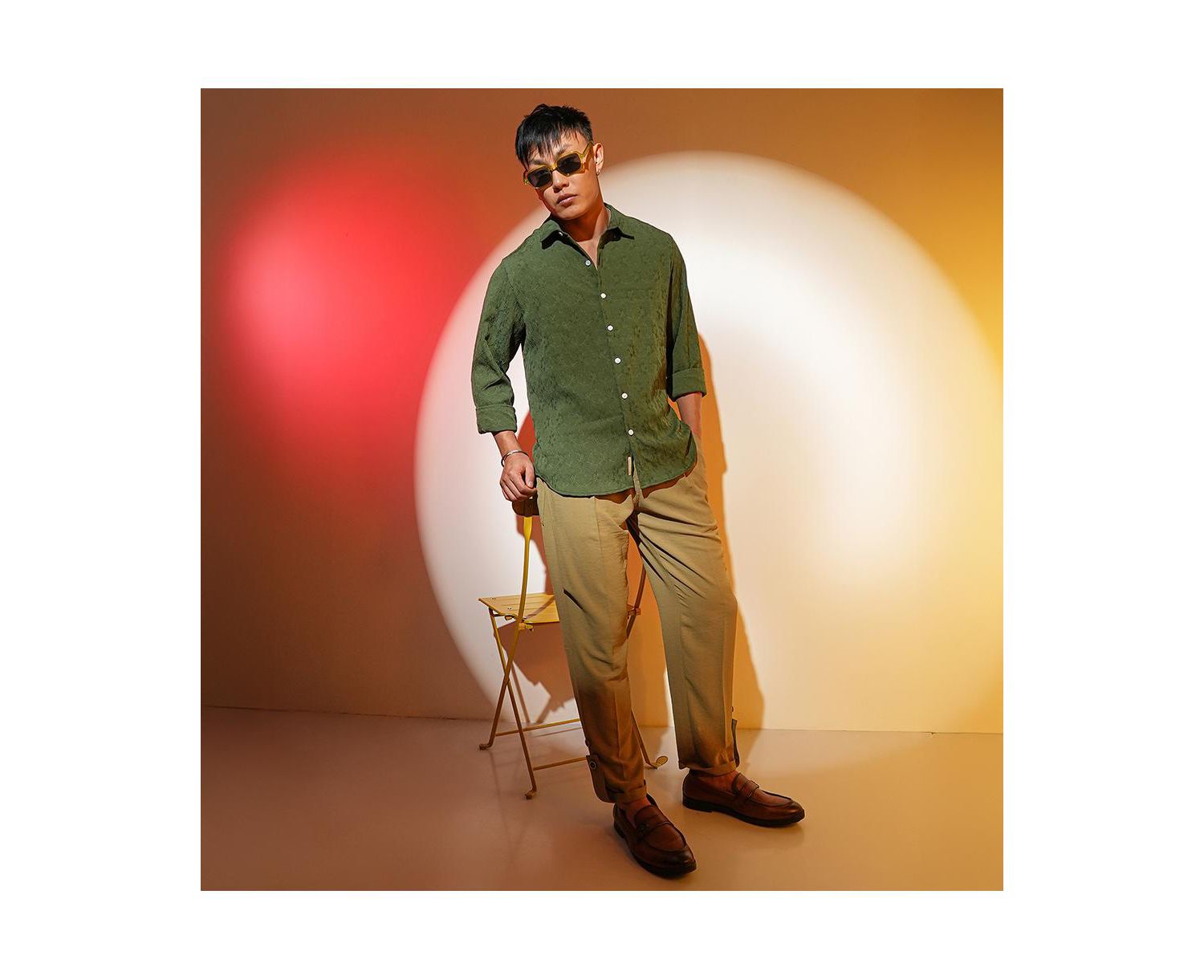 Men's Forest Green Floral-Textured Shirt