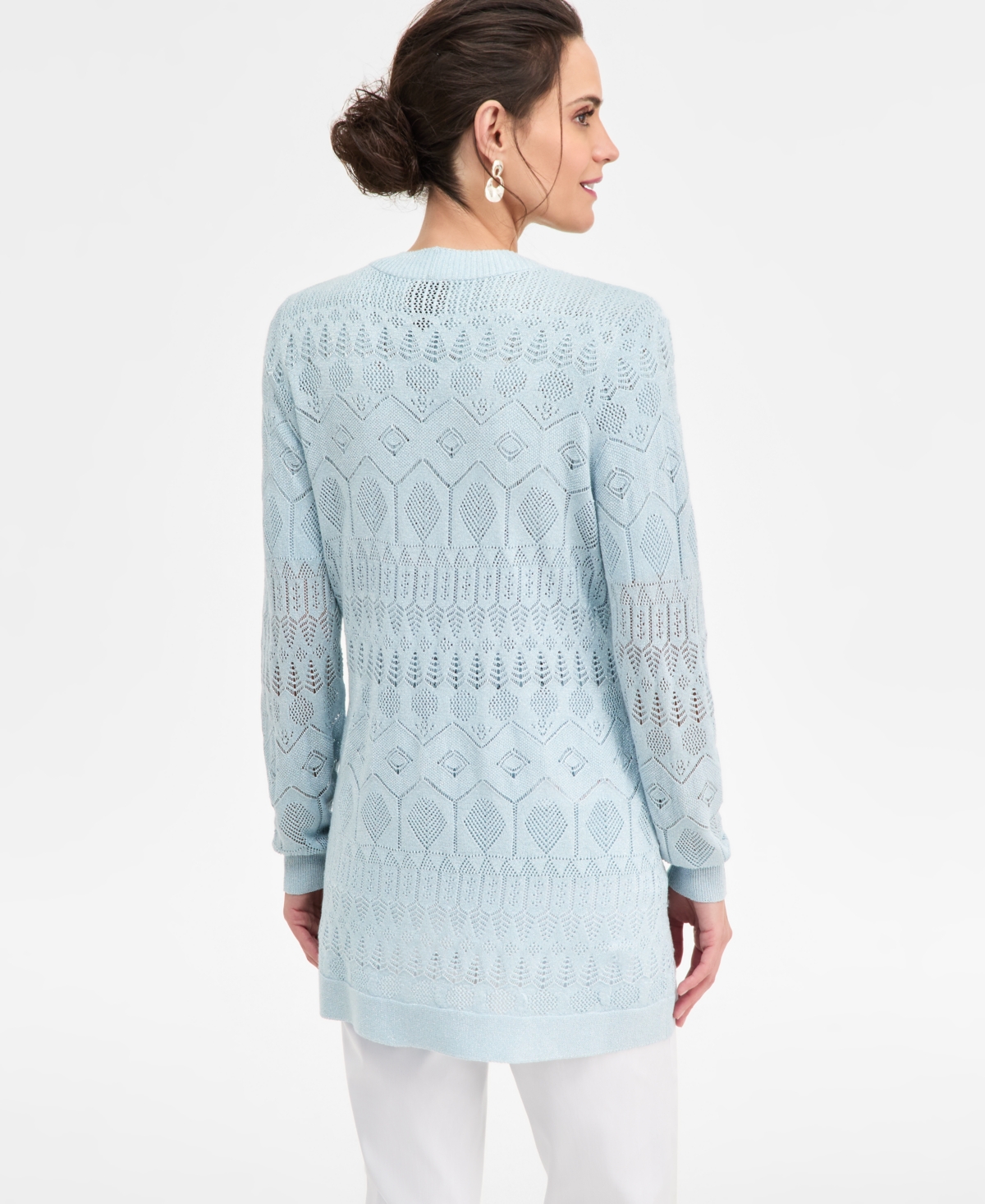 Jm Collection Petite Long-Sleeve Pointelle Flyaway Sweater, Macy's Exclusive