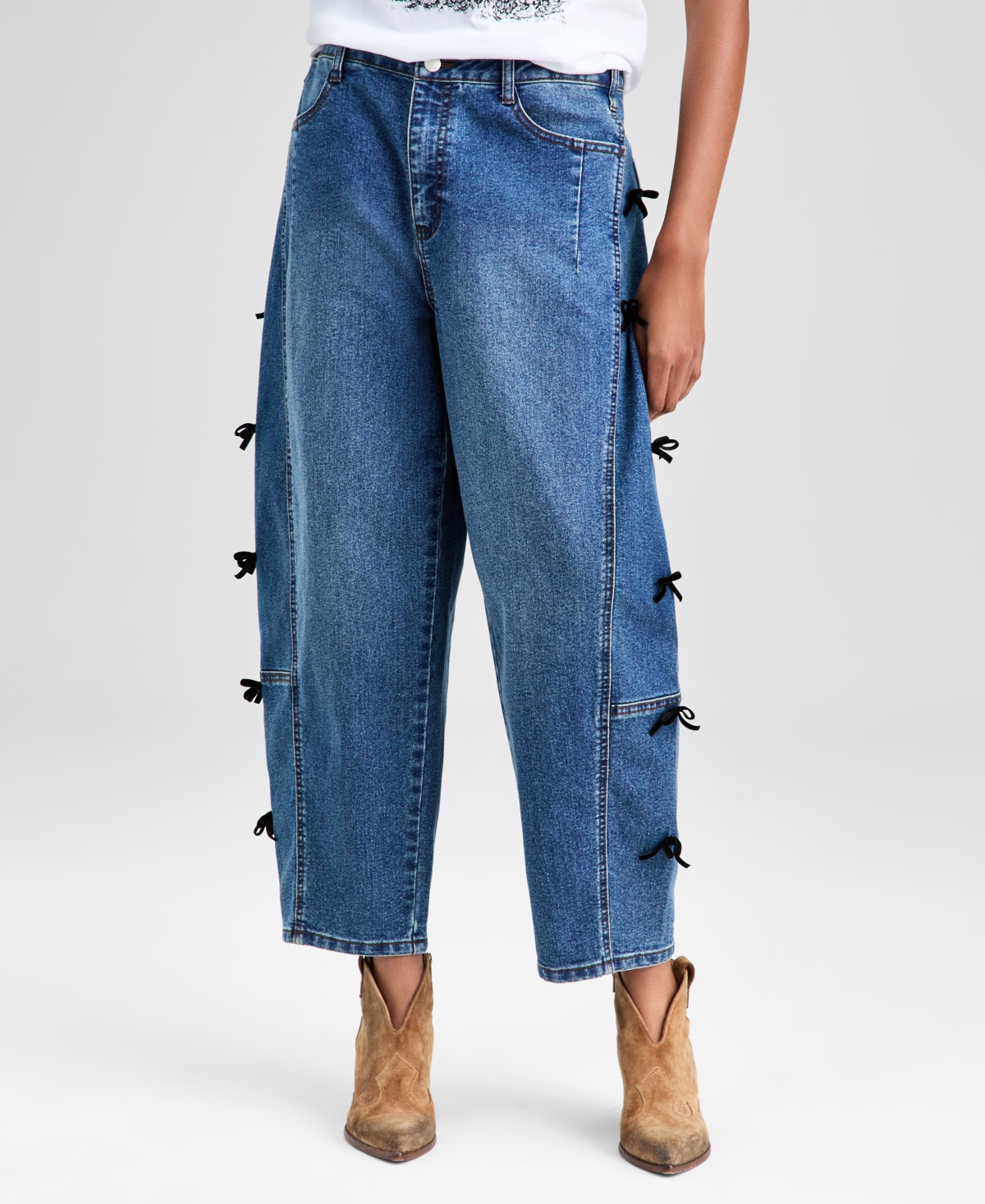 And Now This Women's Bow-detail Barrel-leg Jeans, Macy's Exclusive In Blue