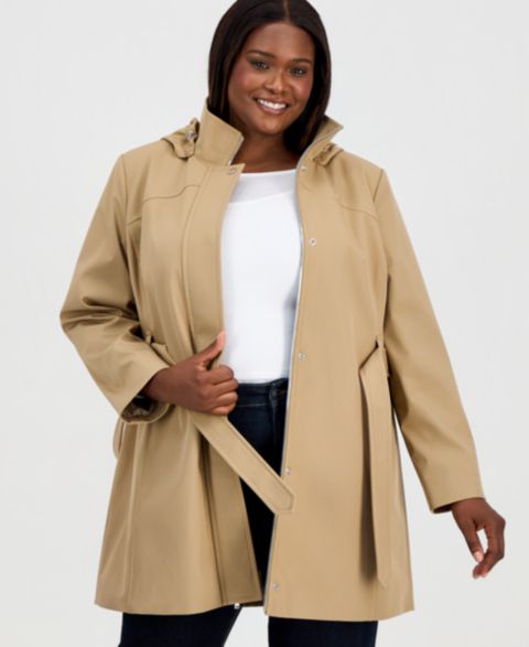 Женские куртки Calvin Klein Plus Size Belted Hooded Zip-Front Raincoat