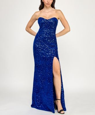 Junior's Strapless Sequin Tube Gown