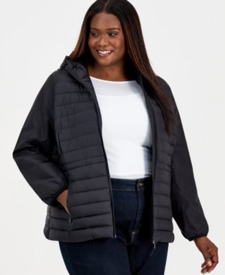 Plus Size Mixed-Media Packable Coat