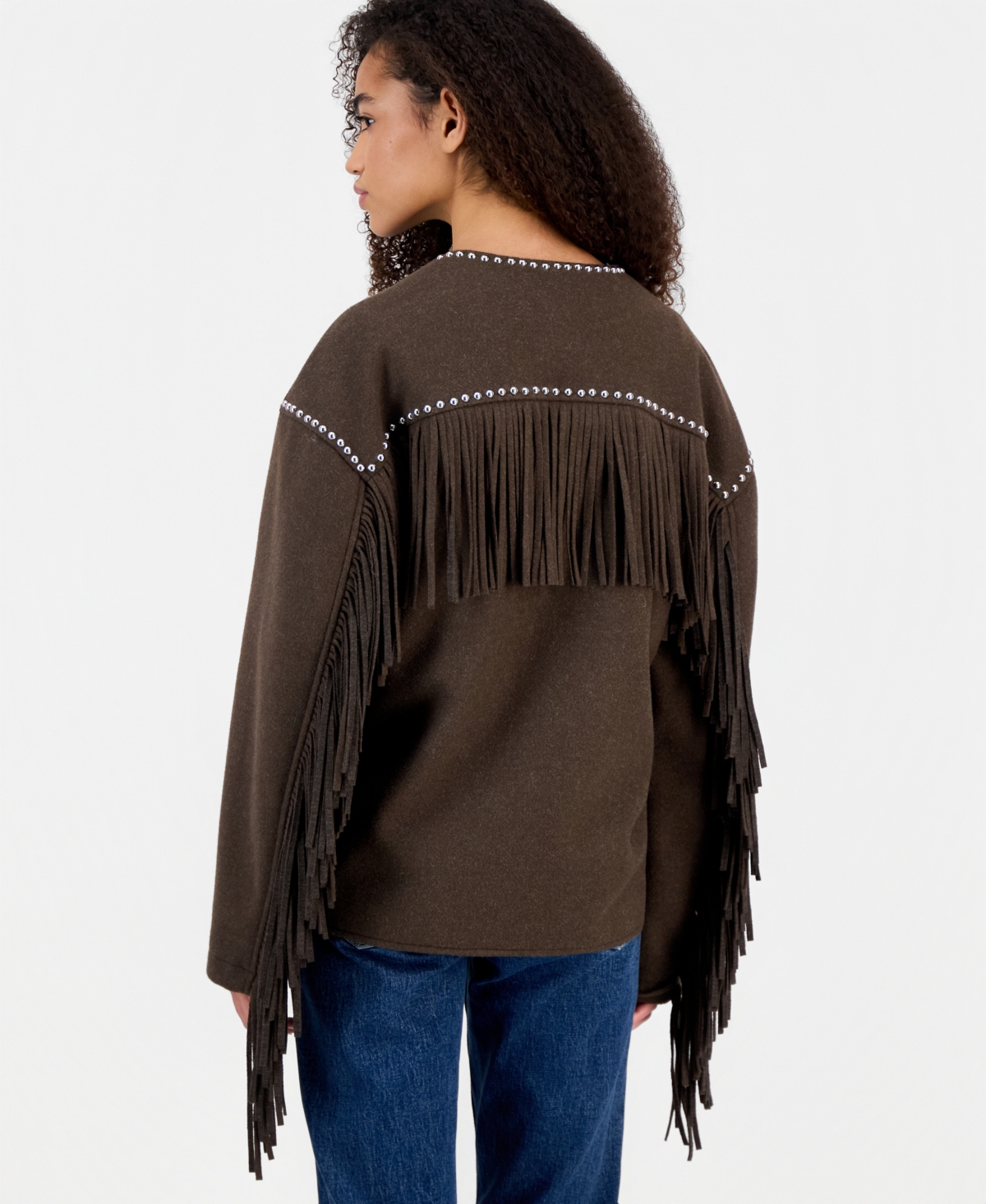 Blank Nyc Women's Fringe Benefits Studded Jacket