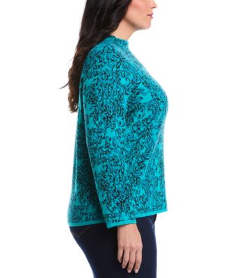 Plus Size Floral Paisley Print Long Sleeve Sweater