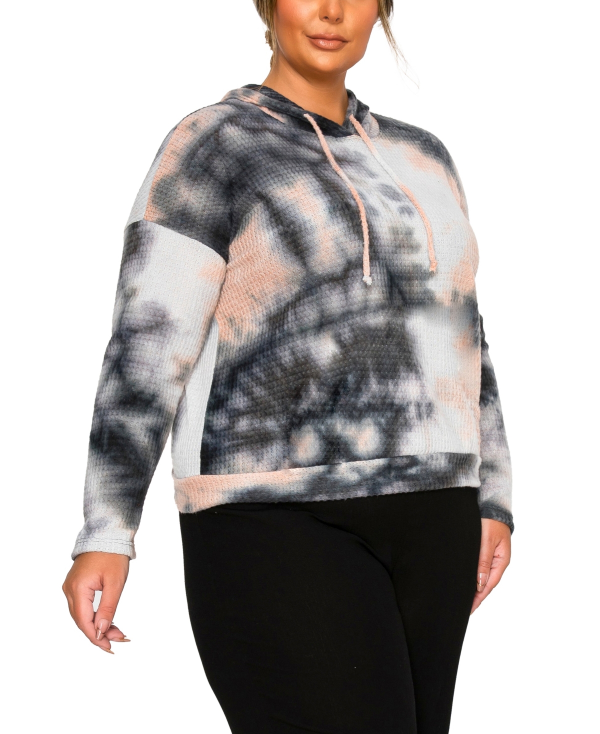 Coin 1804 Plus Size Brushed Tie Dye Waffle Drawstring Sweatshirt In Gray