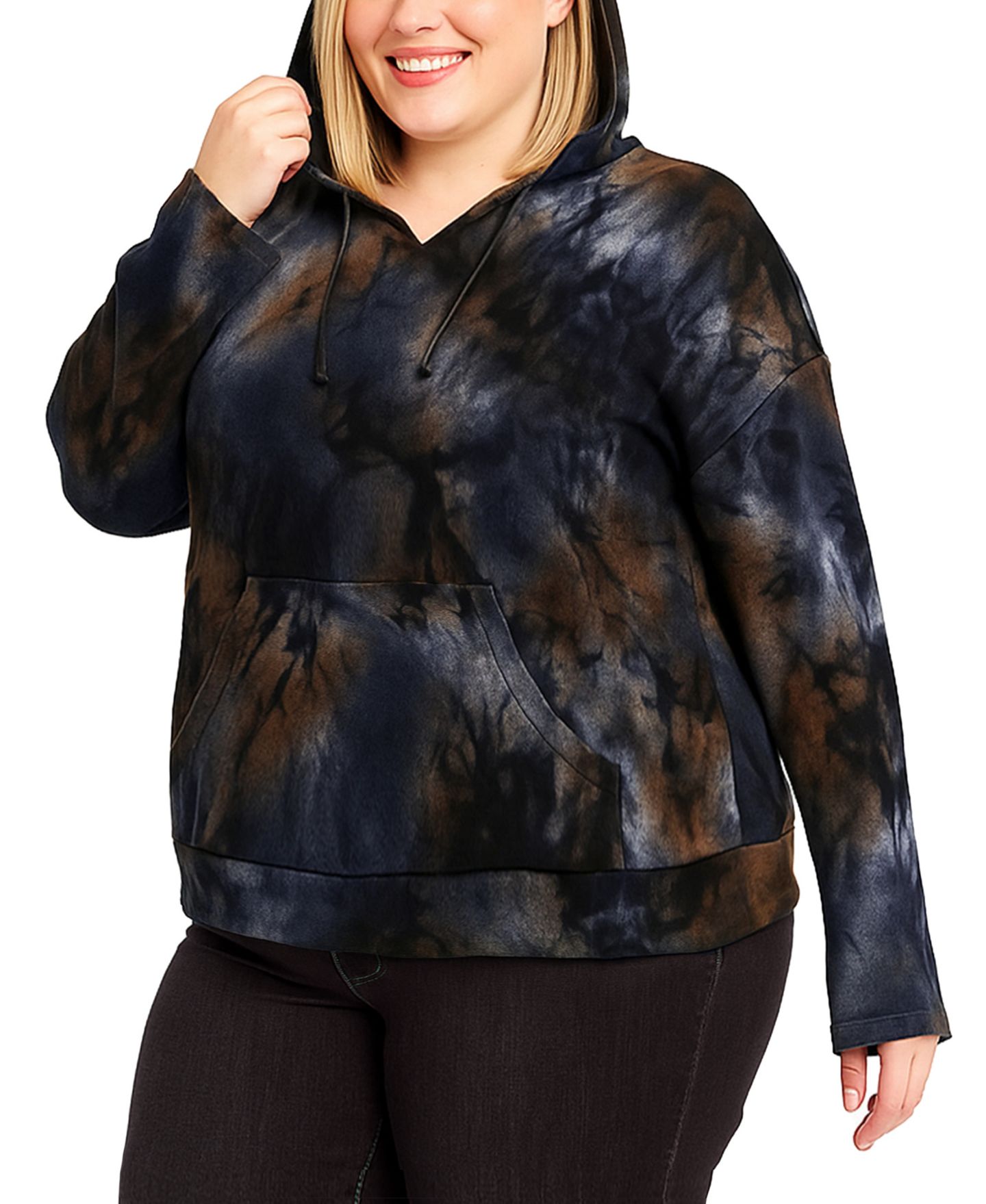 Женский свитшот COIN 1804 Plus Size Tie Dye Cozy Pocket Pullover, цвет: Синий разноцветный — фото 2