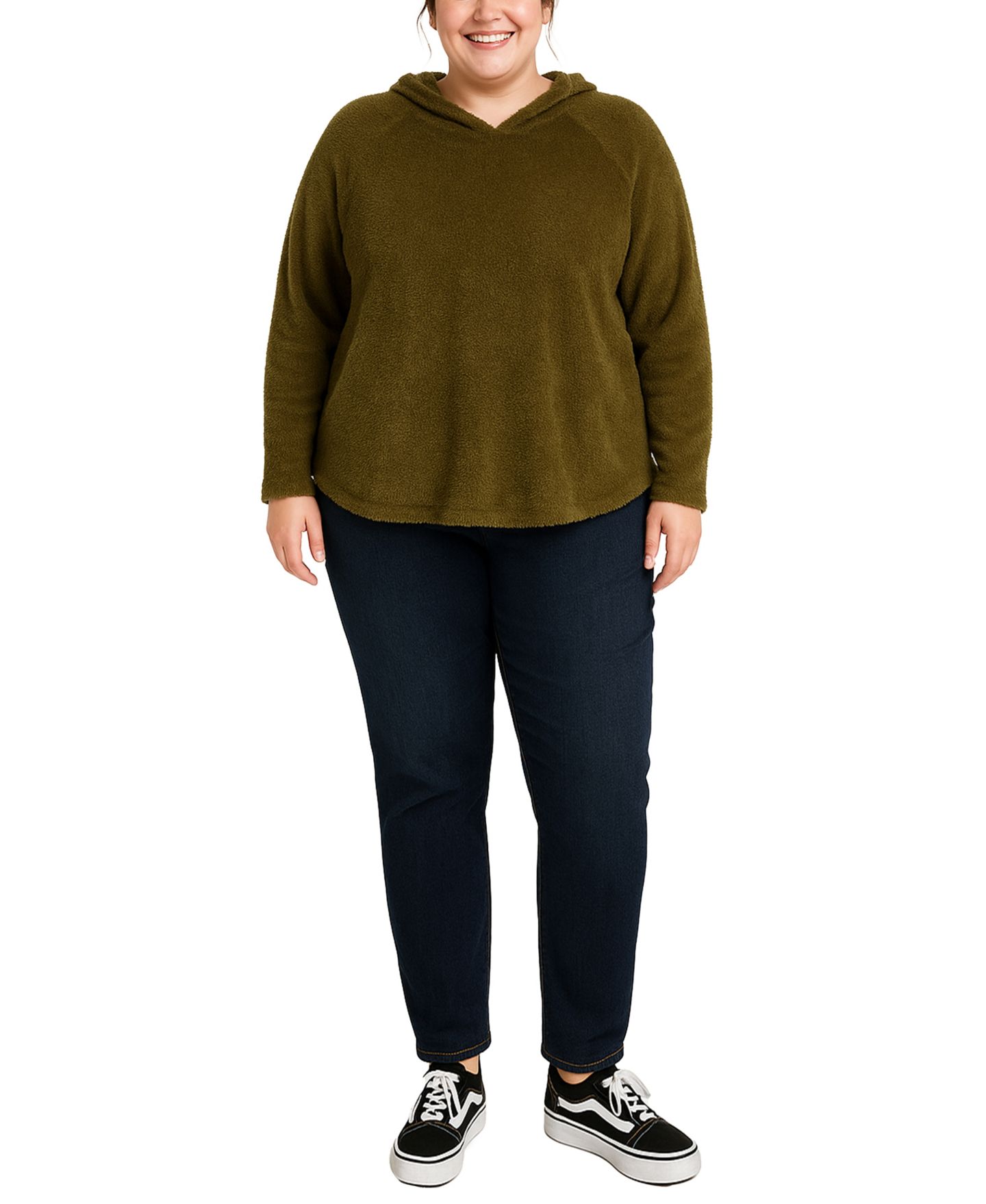 Женское худи COIN 1804 Plus Size Cozy Rib Long Sleeve Top, цвет: Хаки — фото 3