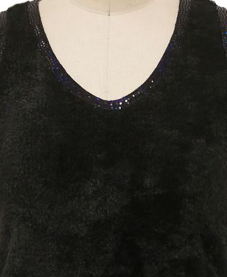 Plus Size Cozy Rib Sequin Trim V Neck Tank Top