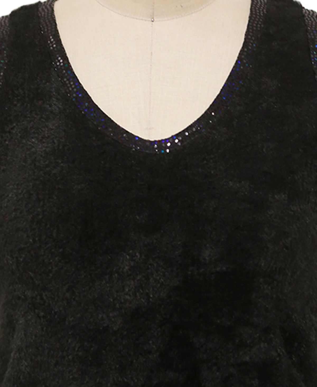 Coin 1804 Plus Size Cozy Rib Sequin Trim V Neck Tank Top In Black