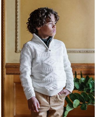Boys Organic Long Sleeve Half Zip Cable Pullover Sweater