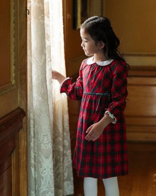 Little Girls Organic Peter Pan Collar Dress with Ruffle Cuffs