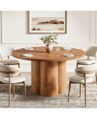 47-Inch Fluted Farmhouse Round Dining Room Table for 4-6 Kitchen Use