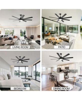 66-inch Modern Black 8-blade Ceiling Fan with Intelligent Remote Control and APP Timing Function for Various Indoor Layouts