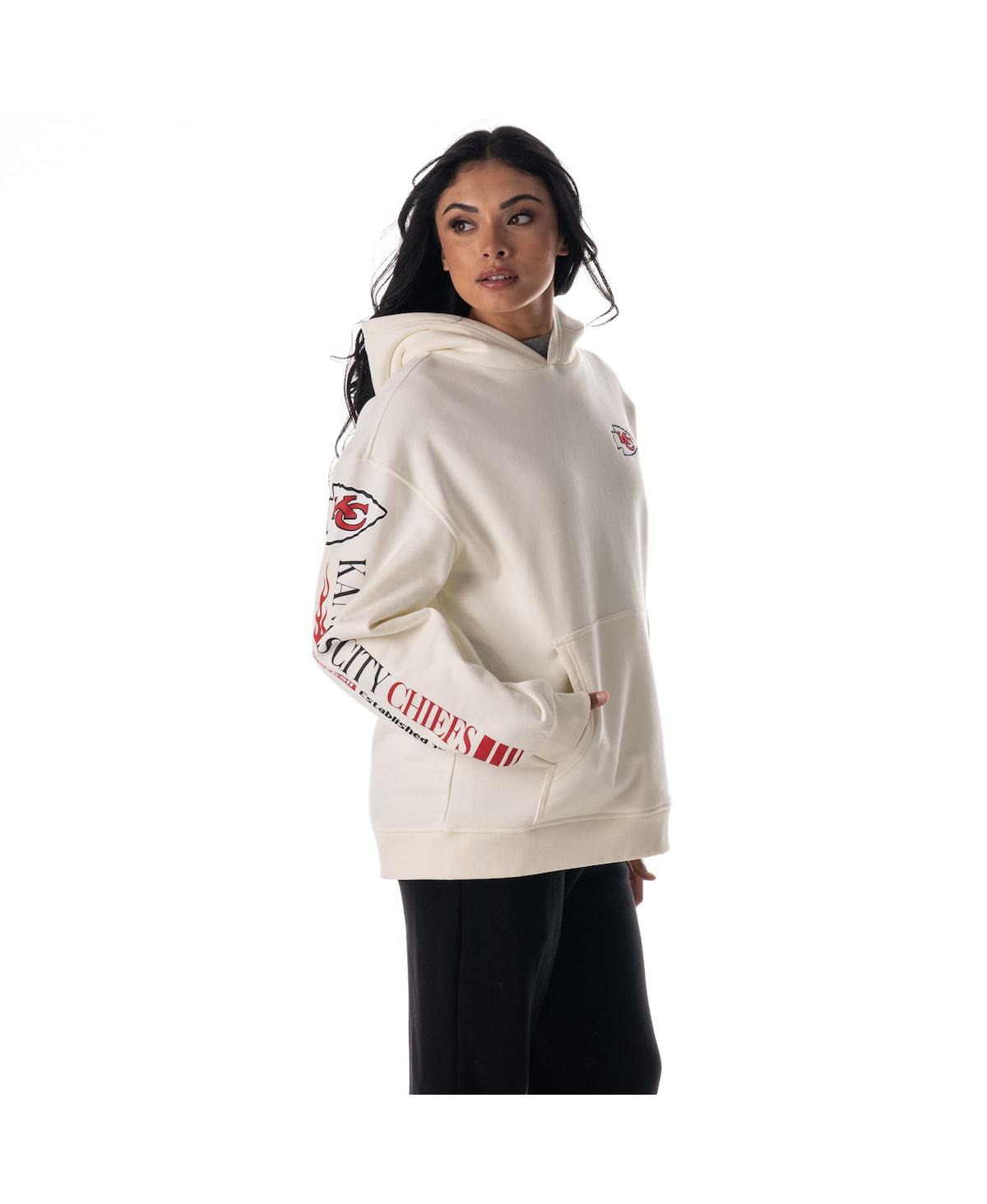 The Wild Collective Men's And Women's Cream Kansas City Chiefs Stacked Graphic Sleeve Fleece Hoodie In White