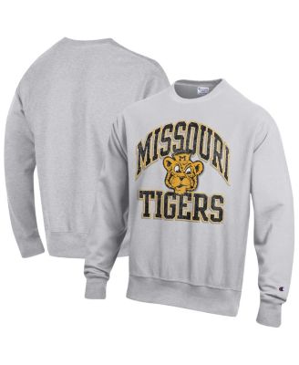 Champion - Men's Gray Missouri Tigers Distressed Arch Over Logo Reverse Weave Crew Neck Sweatshirt