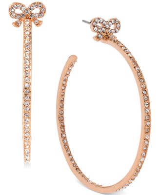 Betsey Johnson Medium Rose Gold Tone Crystal Bow Hoop Earrings Macy s