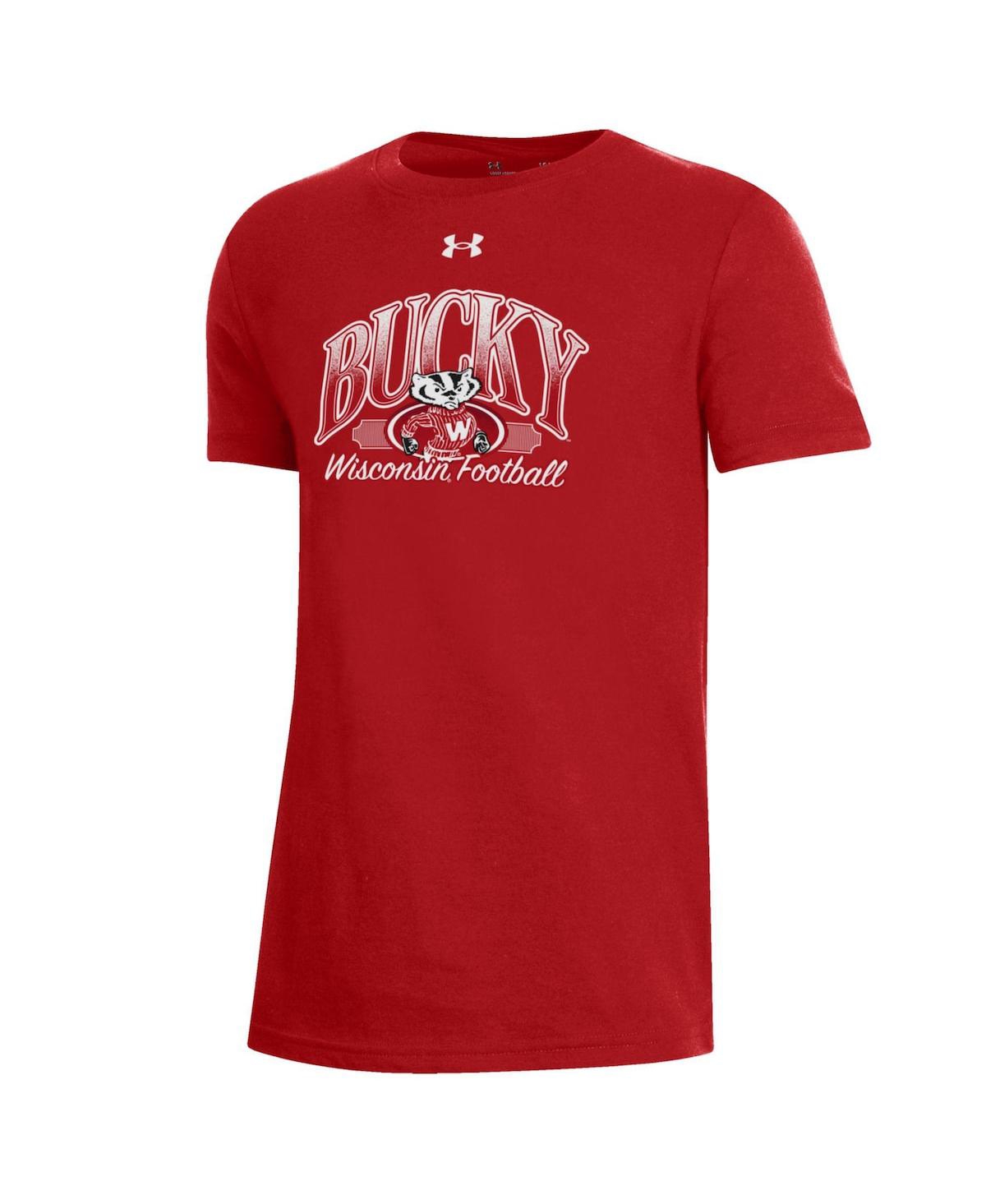 Under Armour Big Boys and Girls Red Wisconsin Badgers Throwback T-Shirt