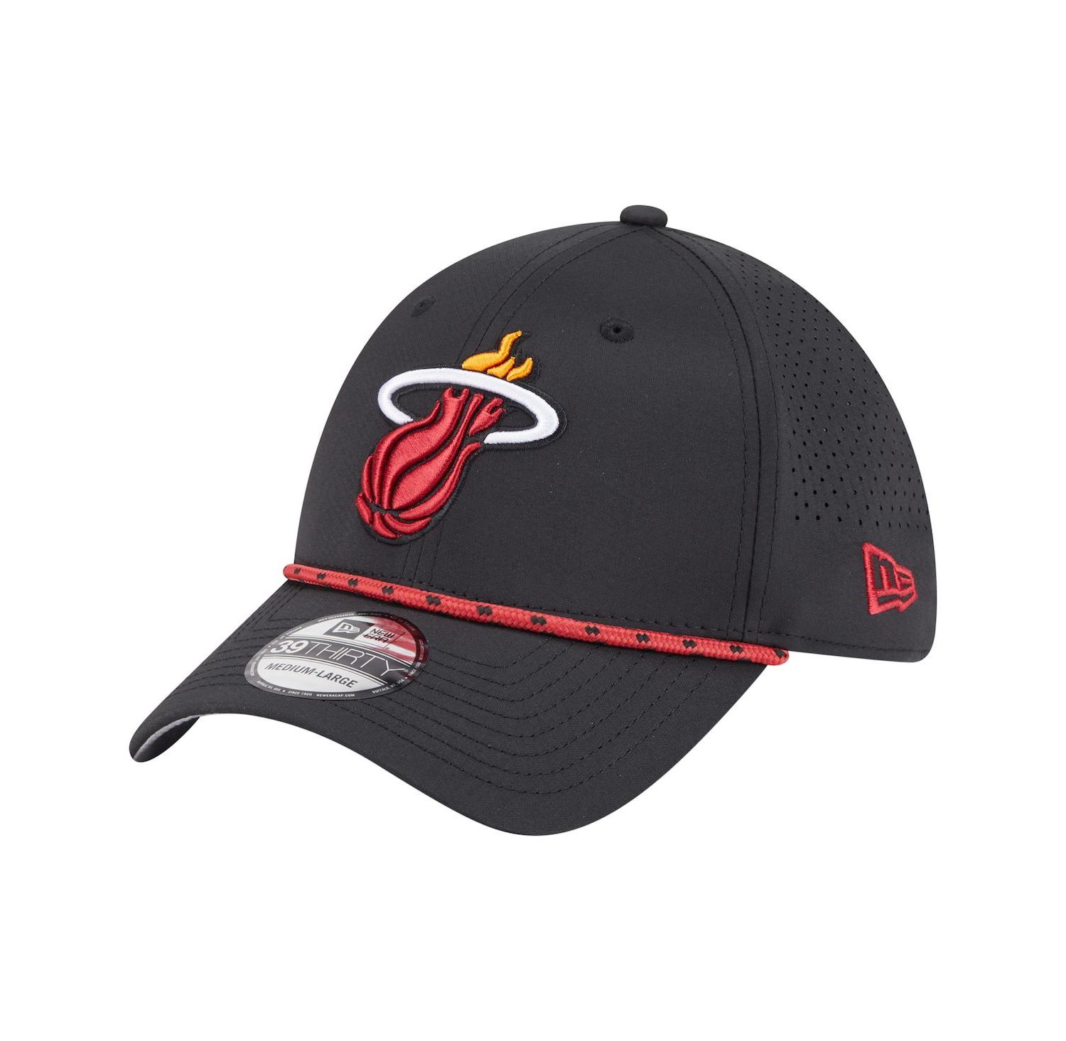 Men's Black Miami Heat Featherweight Poly Rope Flex 39Thirty Hat