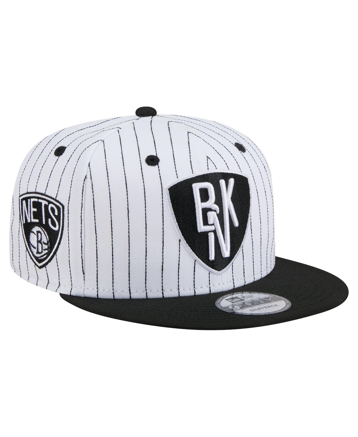 New Era Men's White Brooklyn Nets Deceptor Pinstripe 9FIFTY Snapback Hat - White, Black