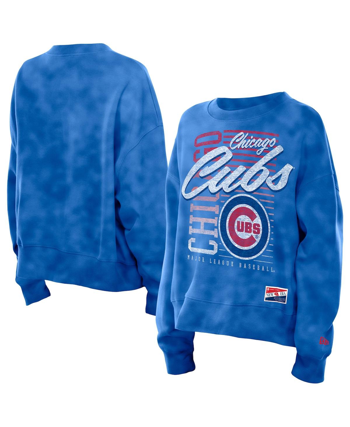 New Era Women's Royal Chicago Cubs Boxy Mineral Wash Dolmen Sleeve Sweatshirt In Blue