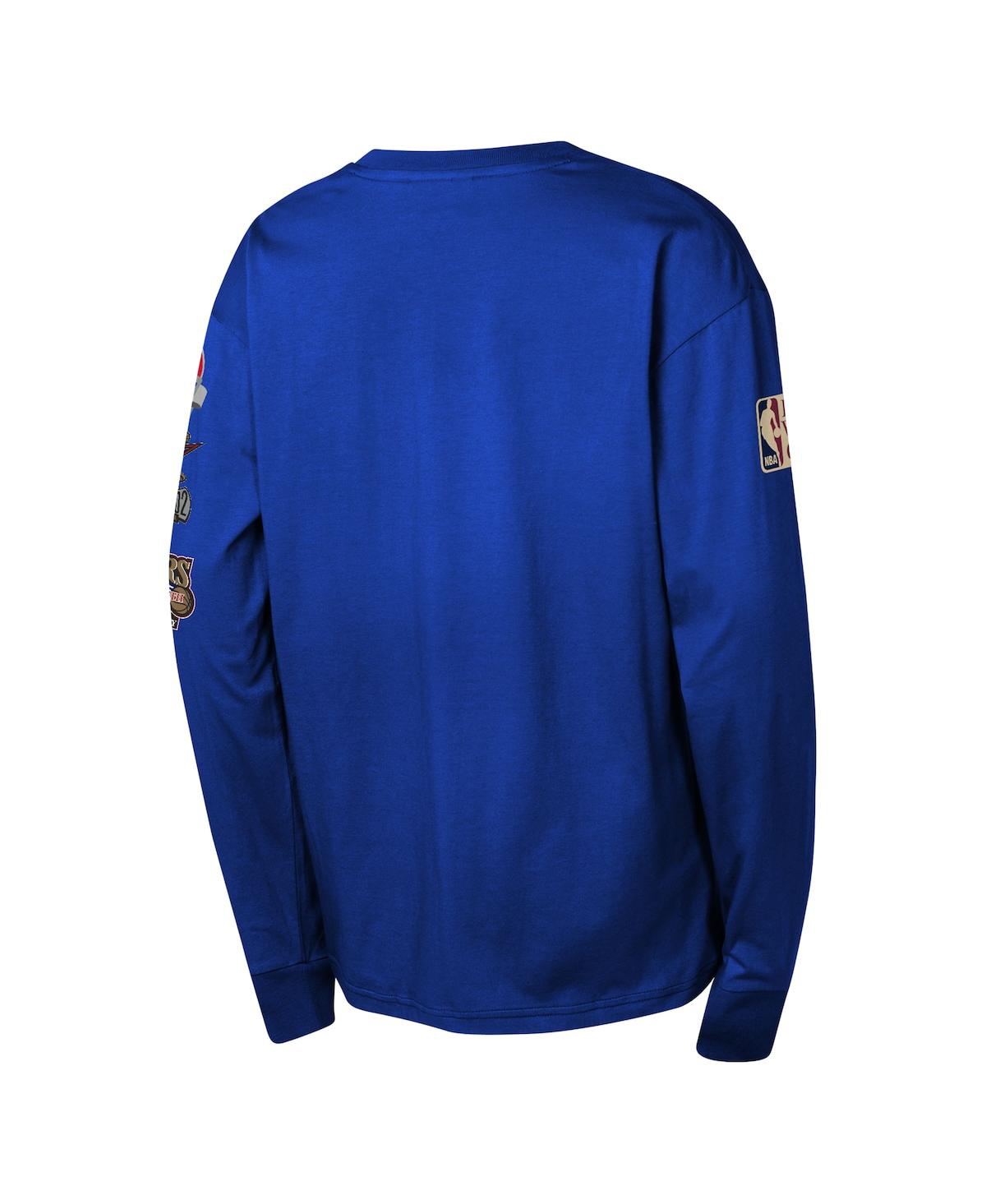 Mitchell & Ness Big Boys And Girls Royal Philadelphia 76ers Hardwood Classics All Over Long Sleeve T-shirt In Blue